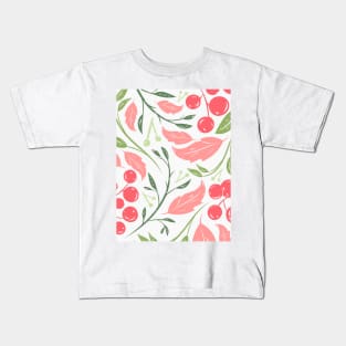Garden Pink Green Leafes and Berries Kids T-Shirt